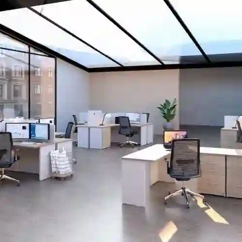 Oficina Corporativa Renovada en Santa Fe, Cuajimalpa de Morelos Moderno espacio de oficina corporativa con diseño interior vanguardista e iluminación eficiente. Remodelación de oficinas corporativas con acabados finos en Santa Fe (Cuajimalpa de Morelos), CDMX, realizada por Constructora Quantum.